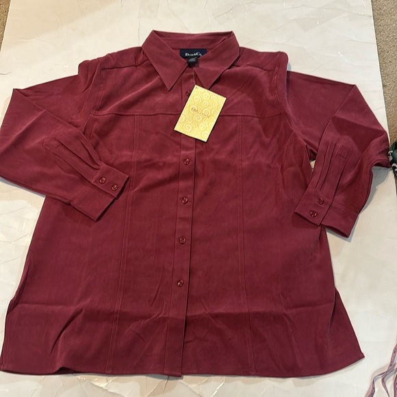 Denim & Co. Stretch Moleskin Big Shirt with Seam Detail Red Long Sleeve 1X NWT - Picture 1 of 6